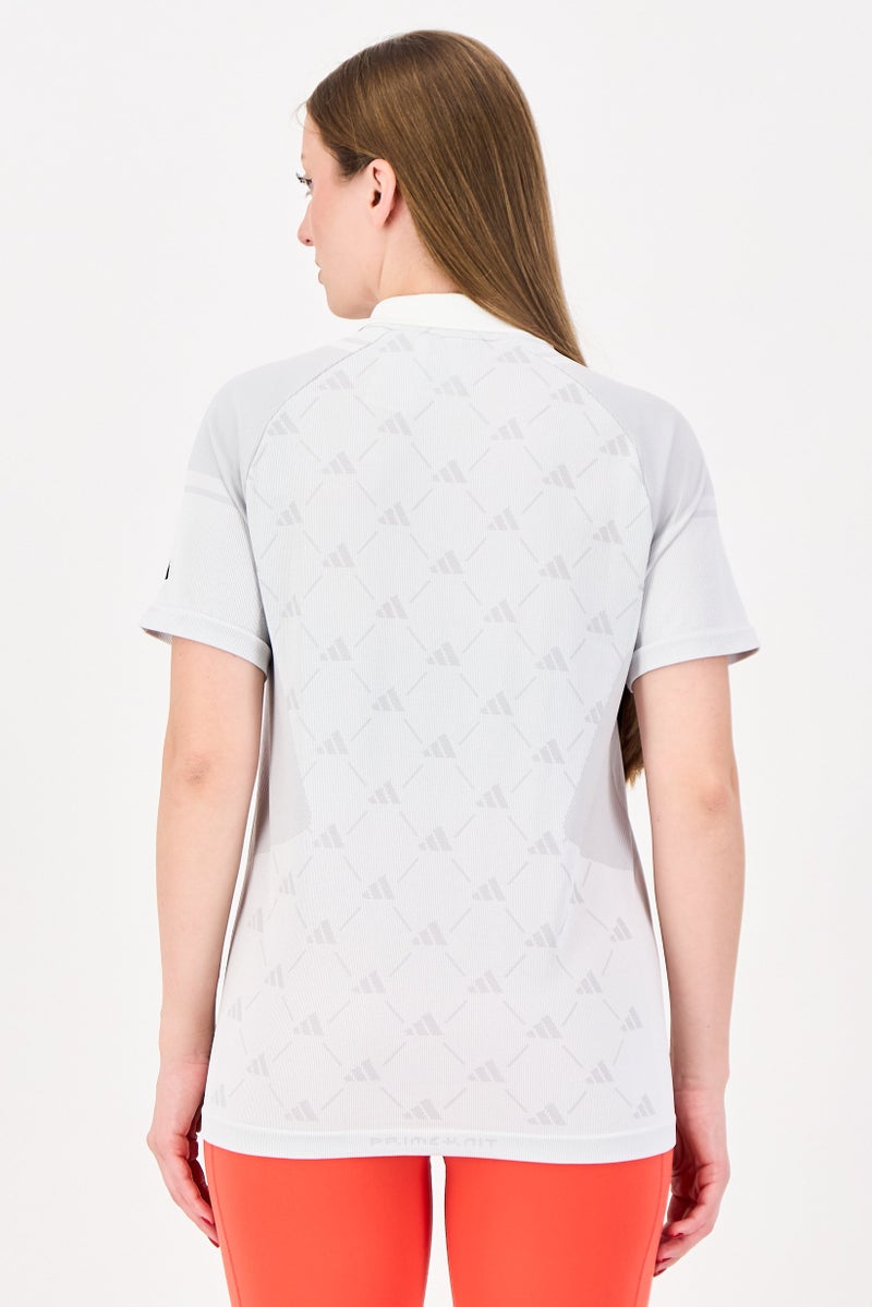 Adidas Women Sportswear Fit Short Sleeve Training Polo Shirt, Light Grey - Image 3